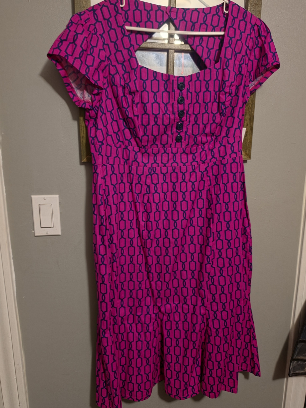 Women's Bright Fuchsia Geometric Midi Dress